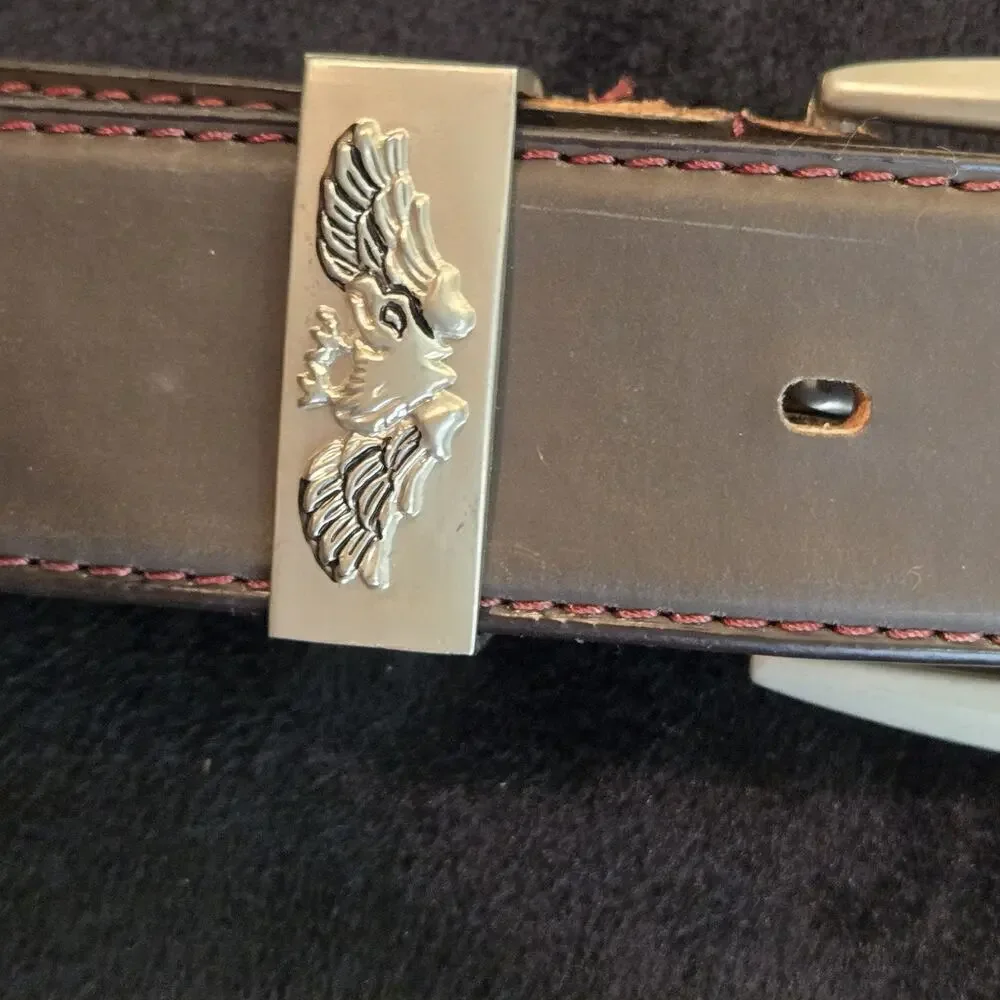 Vintage US Eagle brown leather belt eagle Buckle Embossed USA mens MED 42